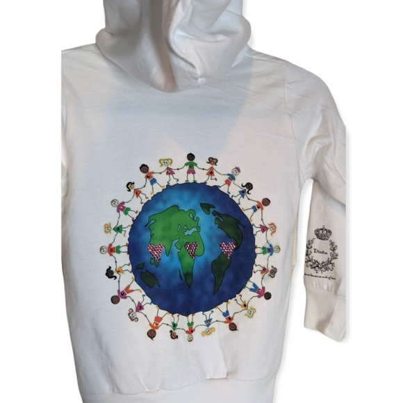 DREAM "Love & Harmony" Hand-painted Front/back White Hoodie Zip-up EUC Kids' 2 - Picture 3 of 10